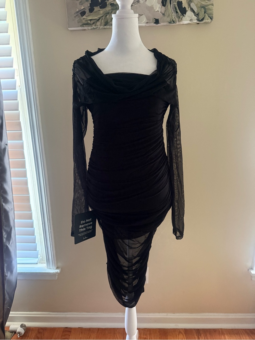 Lulus Black Mesh Ruched Mermaid Maxi Dress | Medium 🖤